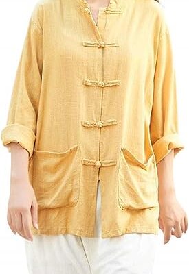 Lazutom Women's Cotton Linen Frog Button Mandarin Collar Chinese Martial Arts Kung Fu Tai Chi Shirt Tunic