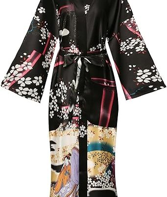 Women's Floral/Patterned Silky Kimono Robes Long Satin Bathrobes Sleepwear Loungewear